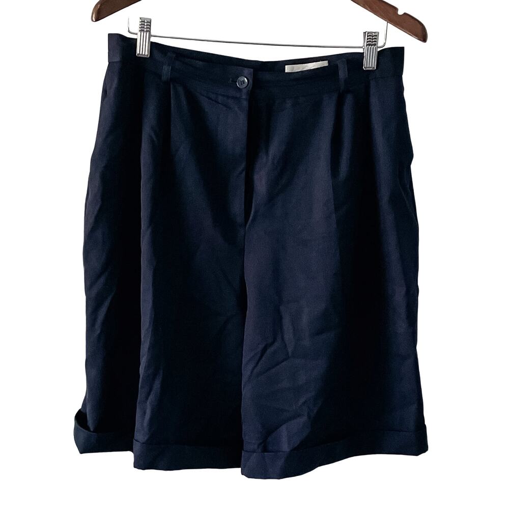 Lord & Taylor vintage 100% wool navy blue high waist dress shorts size M/10 - Picture 7 of 7